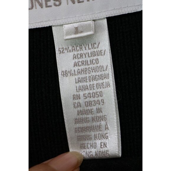 Jones New York Black Long Cardigan-Large-Pockets-Lambs Wool Blend-Academia - Picture 5 of 10